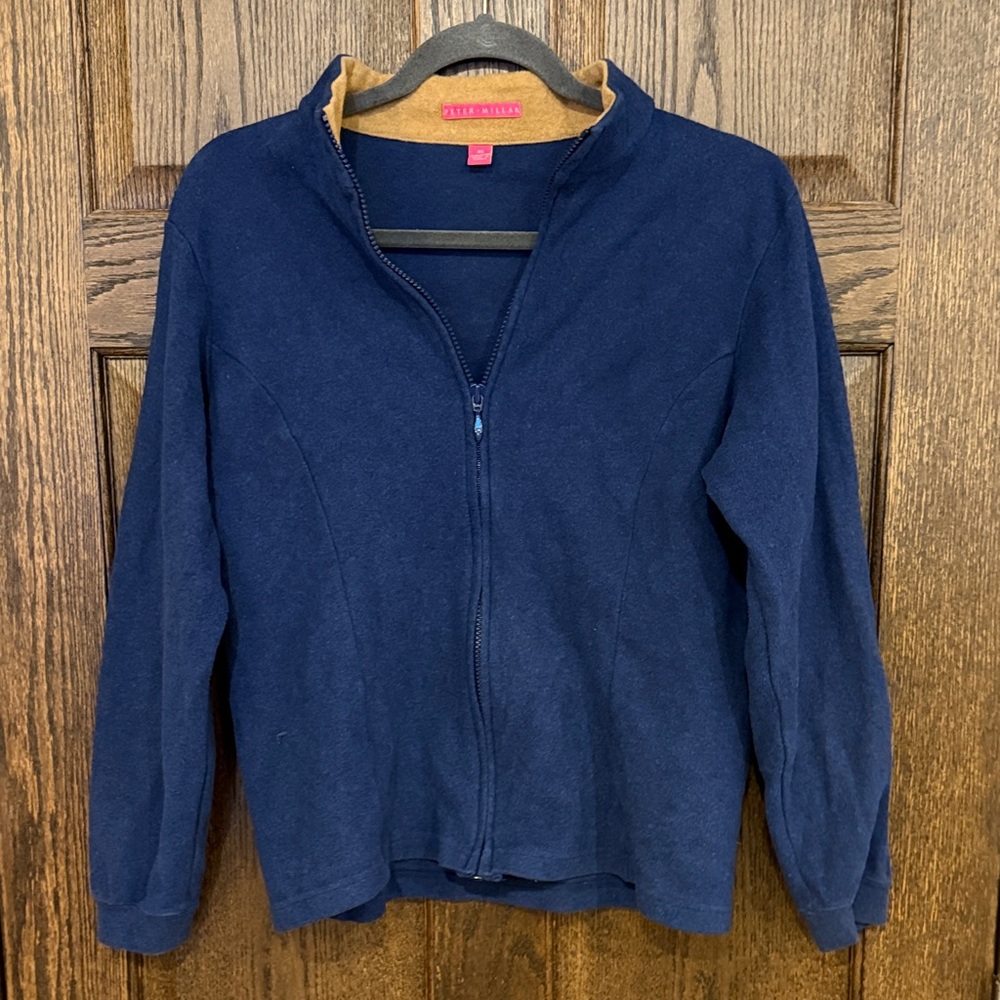Peter Millar Women’s Navy and Tan 100% Cotton Zip Up Size XL
